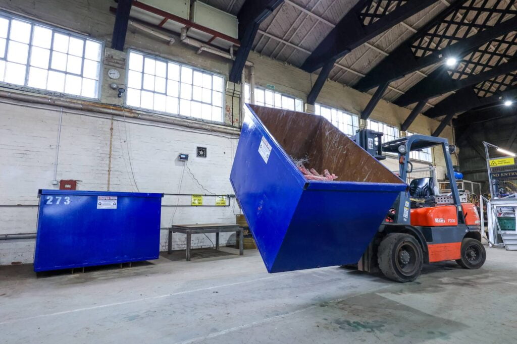 Waste Scrap container and forklift - Haulage, Storage & Recycling Salisbury